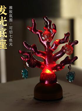 国风琉璃文房DIY清供红珊瑚太湖石书房客厅鱼缸装饰文玩发光摆件