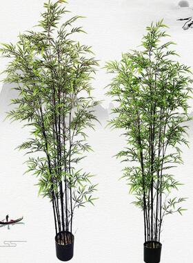 跨界模拟竹中式景观餐厅酒店窗房模拟绿植假树盆栽模拟竹景观