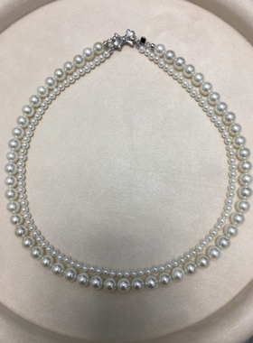 天然正圆贝壳珍珠叠戴项链双层双排链经典气质百搭小香风高级时尚