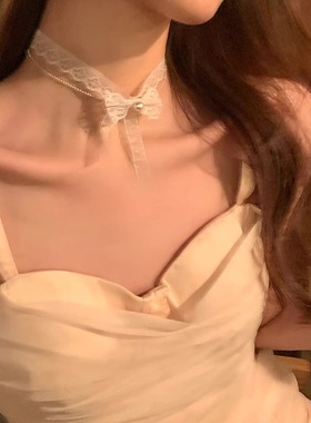 温柔白色蕾丝花边珍珠项链choker