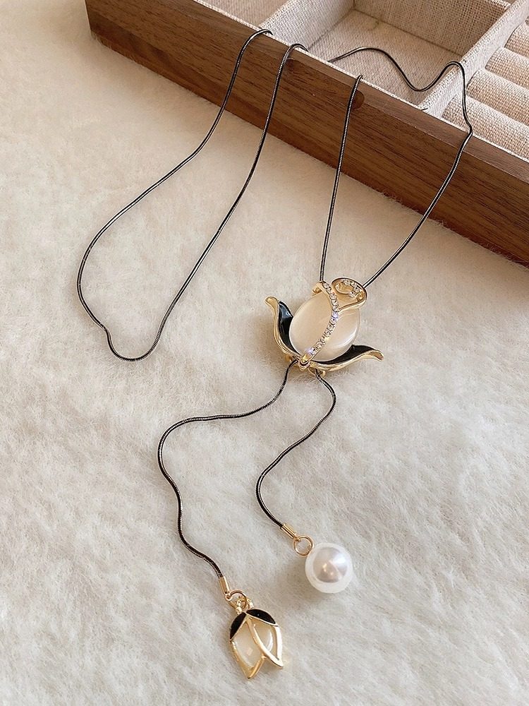 猫眼石郁金香长款毛衣链女高级感轻奢大气毛衣项链秋冬新款款配饰,淘宝优惠券,粉丝福利购,淘宝优惠卷