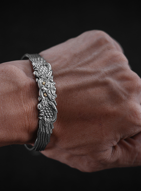 刻己复古国潮男士925银创意手镯