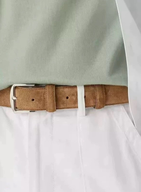 老钱风腰带男真皮反绒磨砂皮带