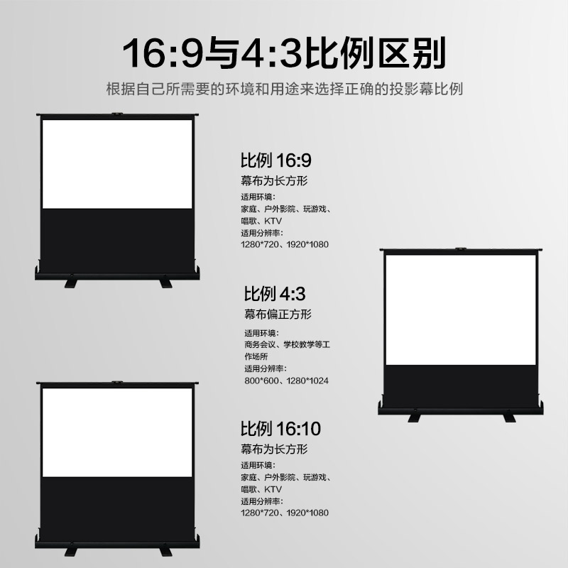 江南宏叶地拉幕布100寸120寸投影仪幕布家用办公免打孔落地高清移动投影幕布-图2