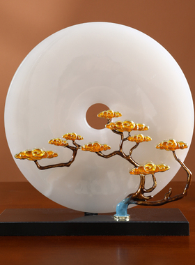 天然玉石摆件迎客松客厅玄关大气高档摆设办公室装饰品轻奢新中式