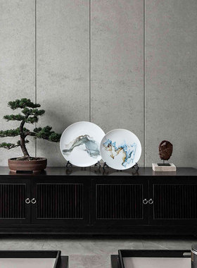 陶瓷博古架摆件新中式玄关客厅高档家居装饰电视柜办公室桌面盘子