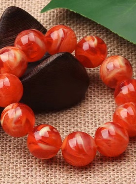 蜜蜡手链玛瑙红浮盐水荧光 红珀文玩佛珠男女款手串饰品