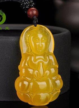 天然黄玛瑙观音佛公吊坠 时尚男女款玉髓玉石挂件