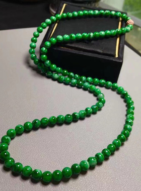 玉石翡翠干青108颗项链 翠绿色石英玉铁龙生圆珠多圈手链