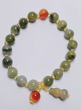 多宝金丝玉手链葫芦红配珠石英岩手链  包邮