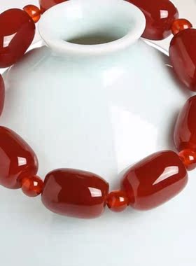 天然红玛瑙桶珠手串 红玉髓米型珠手串 民族风