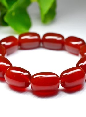 天然冰种红玛瑙桶珠手链 红玉髓老型珠手链 情侣款