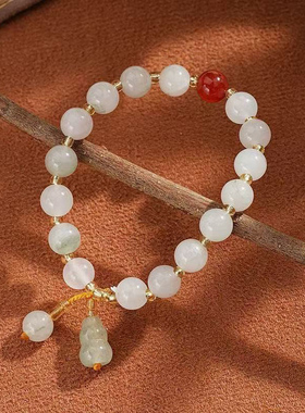 多宝金丝玉手链葫芦配珠石英岩白玉手链 包邮