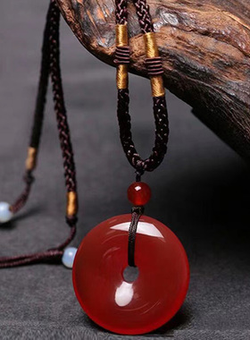 天然冰种红玛瑙平安扣吊坠男女款 情侣红玉髓挂件项链送朋友