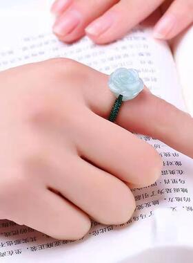 天然翡翠戒指 玫瑰花玉戒指 编织 祖母绿玉戒指 精美