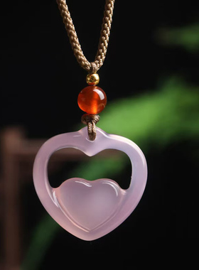 天然冰透玉髓心连心吊坠 冰种玛瑙爱心款式玉坠玉石心形吊坠