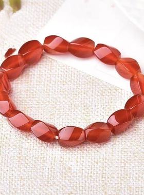 天然红色玛瑙麻花S形手链红玉髓手链随型手链 百搭简约