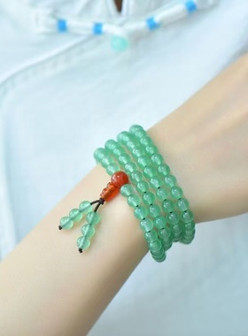 天然东陵玉项链108颗佛珠项链手链东陵玉多层手串