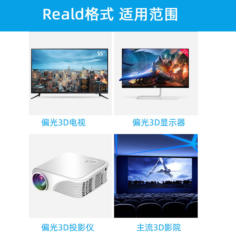 创都旗舰店3D眼镜电影院专用夹片镜偏振偏光立体3d家用电视机通用imax观影轻2