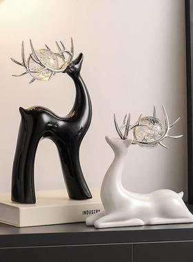 创意水晶球陶瓷鹿摆件轻奢客厅电视柜酒柜家居装饰品高档艺术摆设