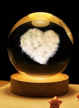 生日礼物女生创意星空发光水晶球夜灯桌面摆件七夕礼物送男友定制