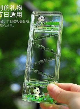 熊猫油滴情绪稳定治愈小摆件创意办公桌面工位解压神器沙漏计时器