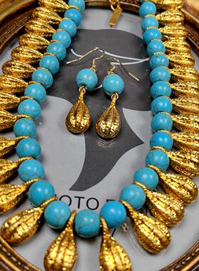 绿松石珍珠复古项链套装