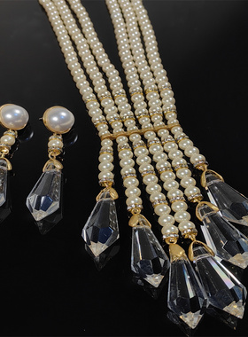 珍珠琉璃夸张个性中古首饰复古流行青岛饰品耳钉水晶项链手工琉璃
