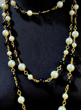 琉璃项链中古饰品毛衣链珍珠琉璃珠多层绿玉淡水珍珠长款套装