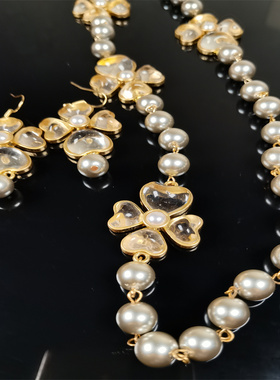 琉璃项链毛衣链新款四叶草套装耳饰琉璃中古饰品时尚首饰