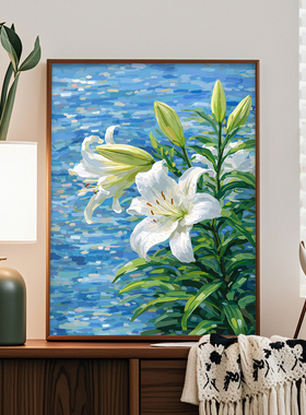 水中百合花数字油画diy装饰挂画