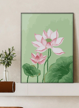 国风廉洁莲花数字油画手作diy画
