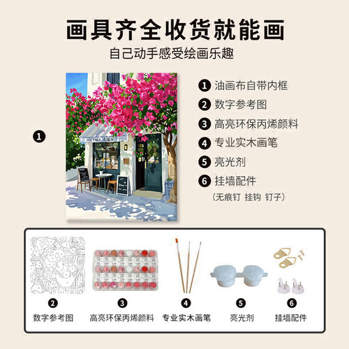 岛屿咖啡diy数字油画填色颜料涂色手绘丙烯画治愈无聊解闷装饰画 - 图3