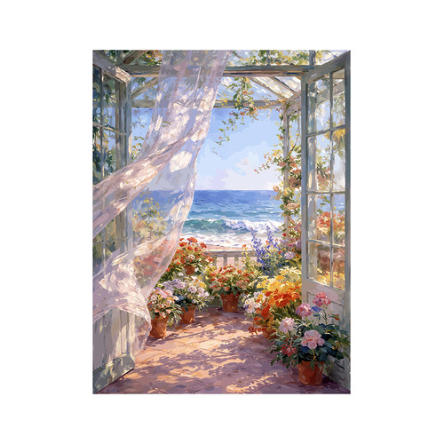 晴海花房新款数字油画diy填充手绘丙烯油彩高颜值风景花卉装饰画 - 图0