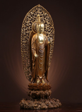 全铜描金地藏王菩萨西方三圣摆件
