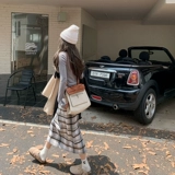 Ретро шерстяная весенняя осенняя длинная юбка, высокая талия, средней длины