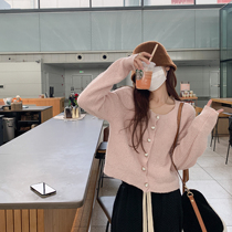 Zeng Small Salty Womens Clothing Pink Short Sweater Female Spring Cardiovercoat Jacket Jacket Han Version Loose 100 Hitch Knitted Long Sleeve Blouse