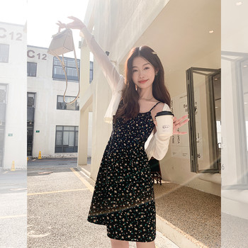 Zeng Xiaoxian Garden Love Letter Black Floral Sleeveless Sleeveless Dress Women's Spring Commuting High Waist A-Line Skirt