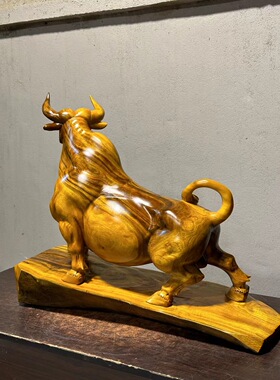 桌面摆件香樟木招财动物牛生肖