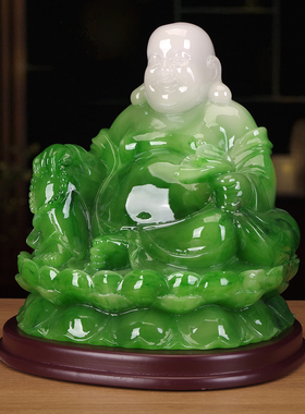 翡翠玉色招财笑口常开弥勒佛摆件