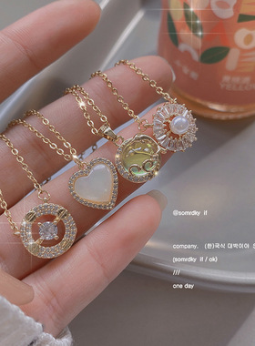 韩系复古钛钢项链女百搭感珍珠吊坠ins风小众锁骨链饰品