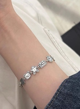 姜饼人小熊复古做旧手链女ins小众设计高级感可爱卡通手环手饰潮