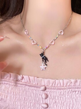 冰晶渐变珍珠蝴蝶流苏项链女高级感锁骨链甜酷辣妹颈链