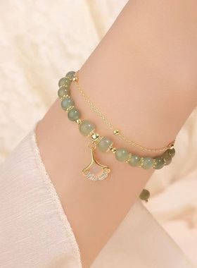 新款三生有幸双层银杏叶手链女小众设计轻奢感七夕送女友礼物