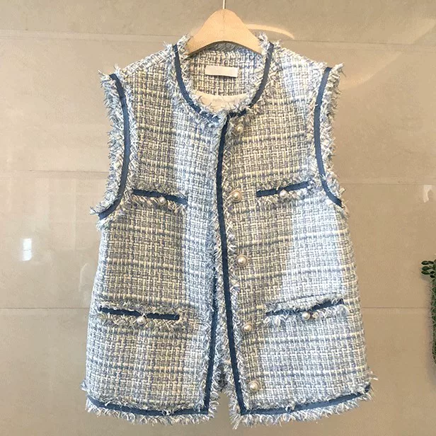 Трендовый удлиненный жилет без рукавов, 2022, стиль Chanel, до середины икры (средняя длина), инфлюенсер
