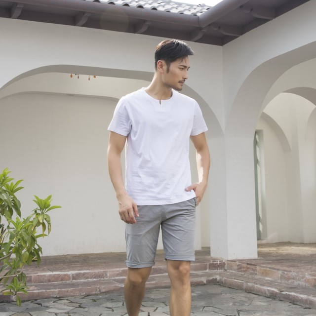 高支纱纯棉男汗衫中老年圆领宽松老头衫薄款大码白色短袖打底t恤