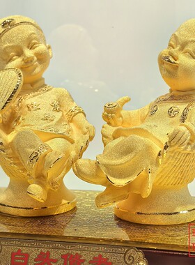 绒沙金黄金摆件婚庆礼品百年好合永结同心白头偕老金婚纪念工艺品