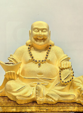 绒沙金黄金摆件招财弥勒佛笑佛钱袋佛金银装饰佛像桌面摆放保平安