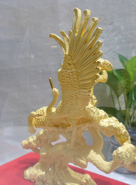 商务礼品风水贺寿松鹤延年绒沙金
