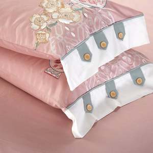 悠享粉色新中式结婚床上用品中式套件全棉粉红婚庆床品四件套套件